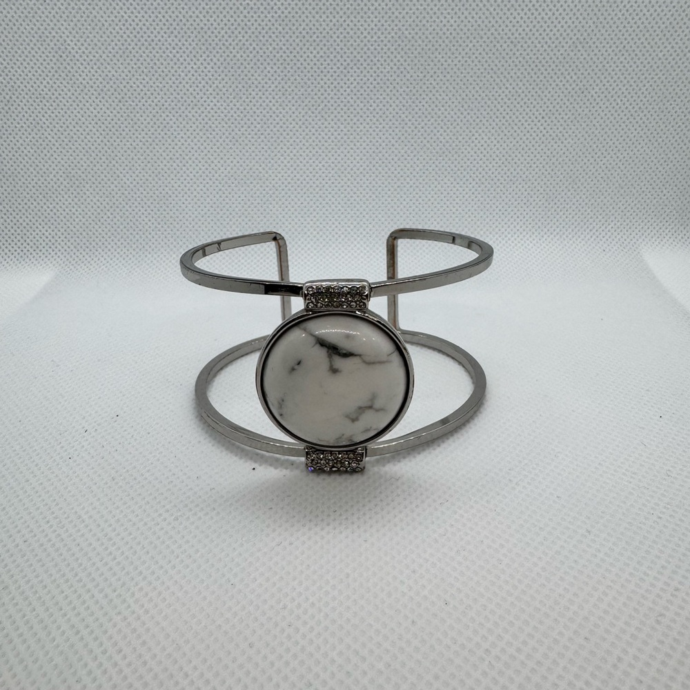 Silver and White Stone Cuff Bracelet